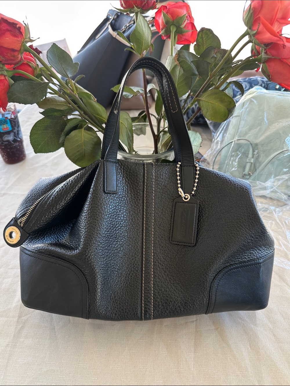 Coach Black Pebbled Leather Tote Bag